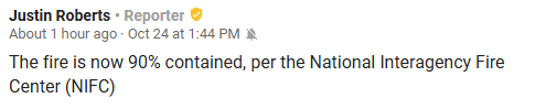 Wa_fire_watch's tweet image. #WildcatFire Some great news from crews working on the Wildcat Fire! Containment has been increased from 40% to 90%, this fire is nearing its full end with even more rain and snow in the forecast! Fire season is over!! 🎉