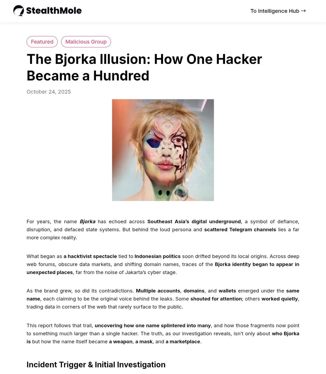stealthmole_int's tweet image. The Bjorka Illusion: How One Hacker Became a Hundred
…lthmole-intelligence-hub.blogspot.com/2025/10/the-bj…