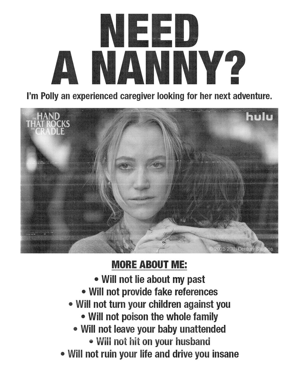 Need a Nanny? Stream The Hand That Rocks the Cradle now on @Hulu and with  #HuluOnDisneyPlus., image size:960x1200