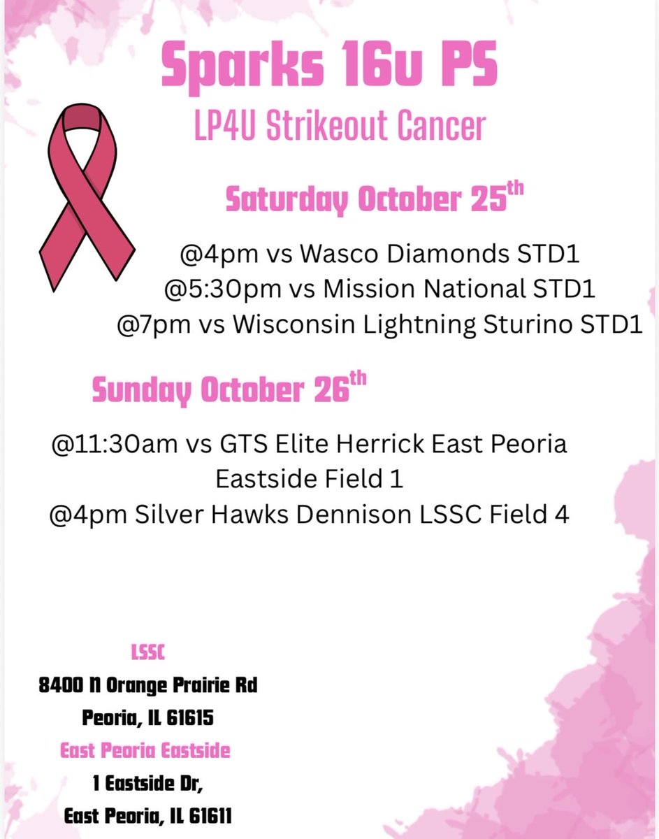 Schedule for this weekend in Peoria! Come check us out! <a href="/Sparks16uRed/">sparks 16u red</a>