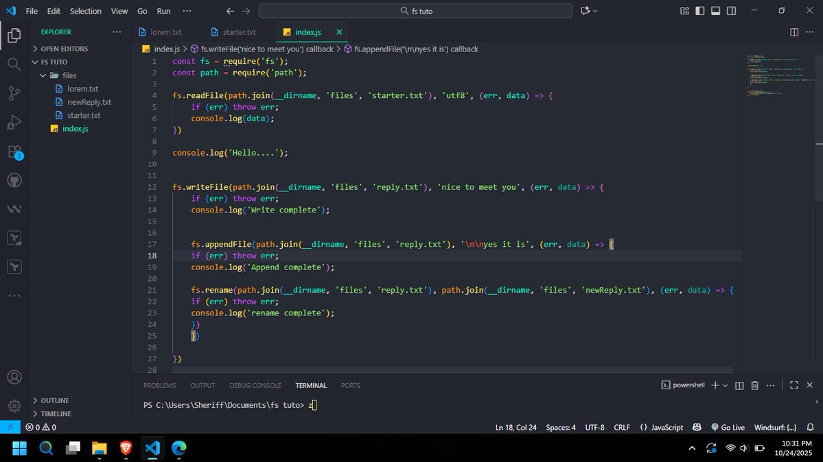 Earljoe23's tweet image. learning node js... learnt on file system reading and writing files with node js