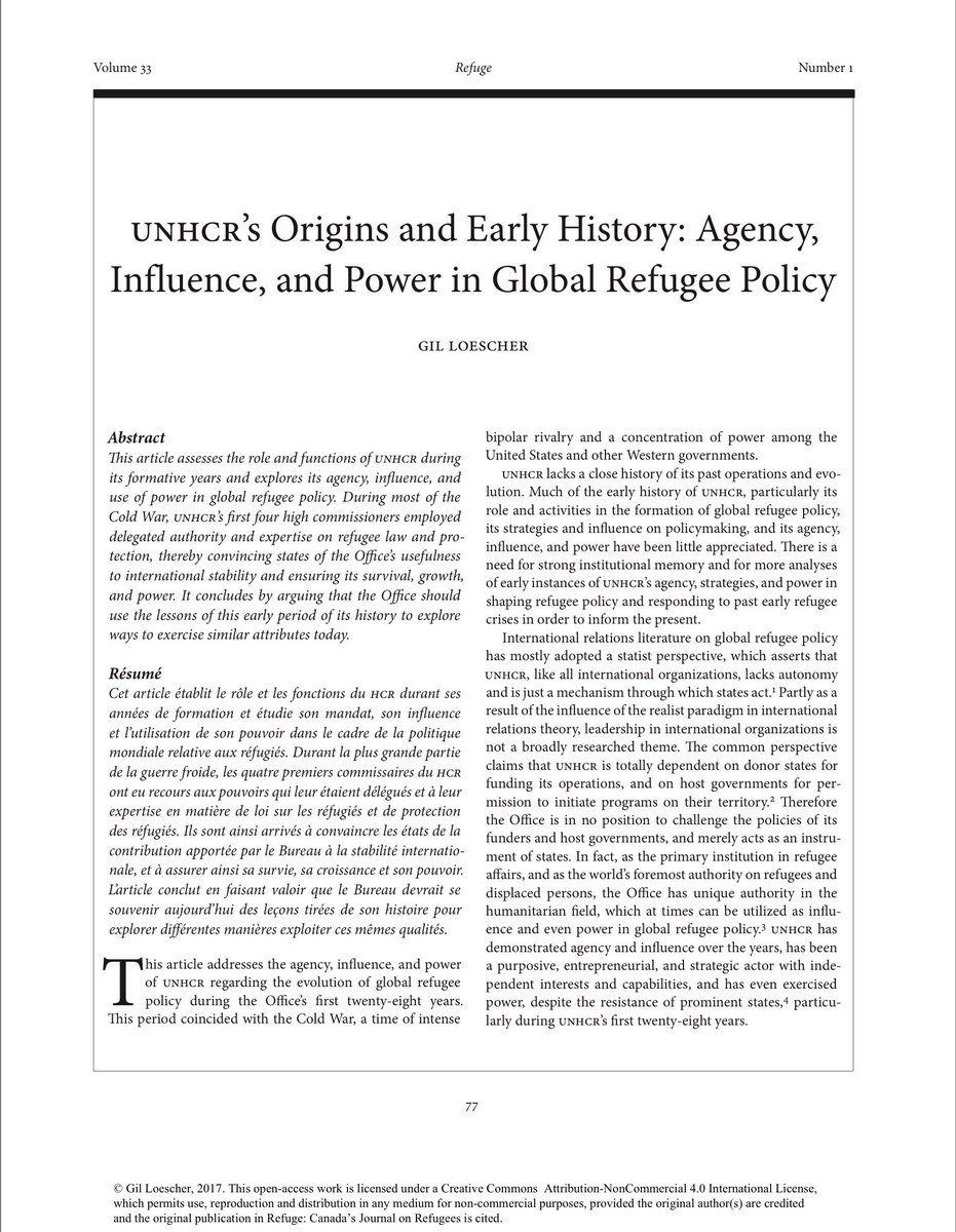 In honour of #UNDay, Refuge is spotlighting this 2017 article from our archives, where Gil Loescher maps out UNCHR’s origins and early days, examining its agency, influence, and use of power in the global refugee regime: doi.org/10.25071/1920-…