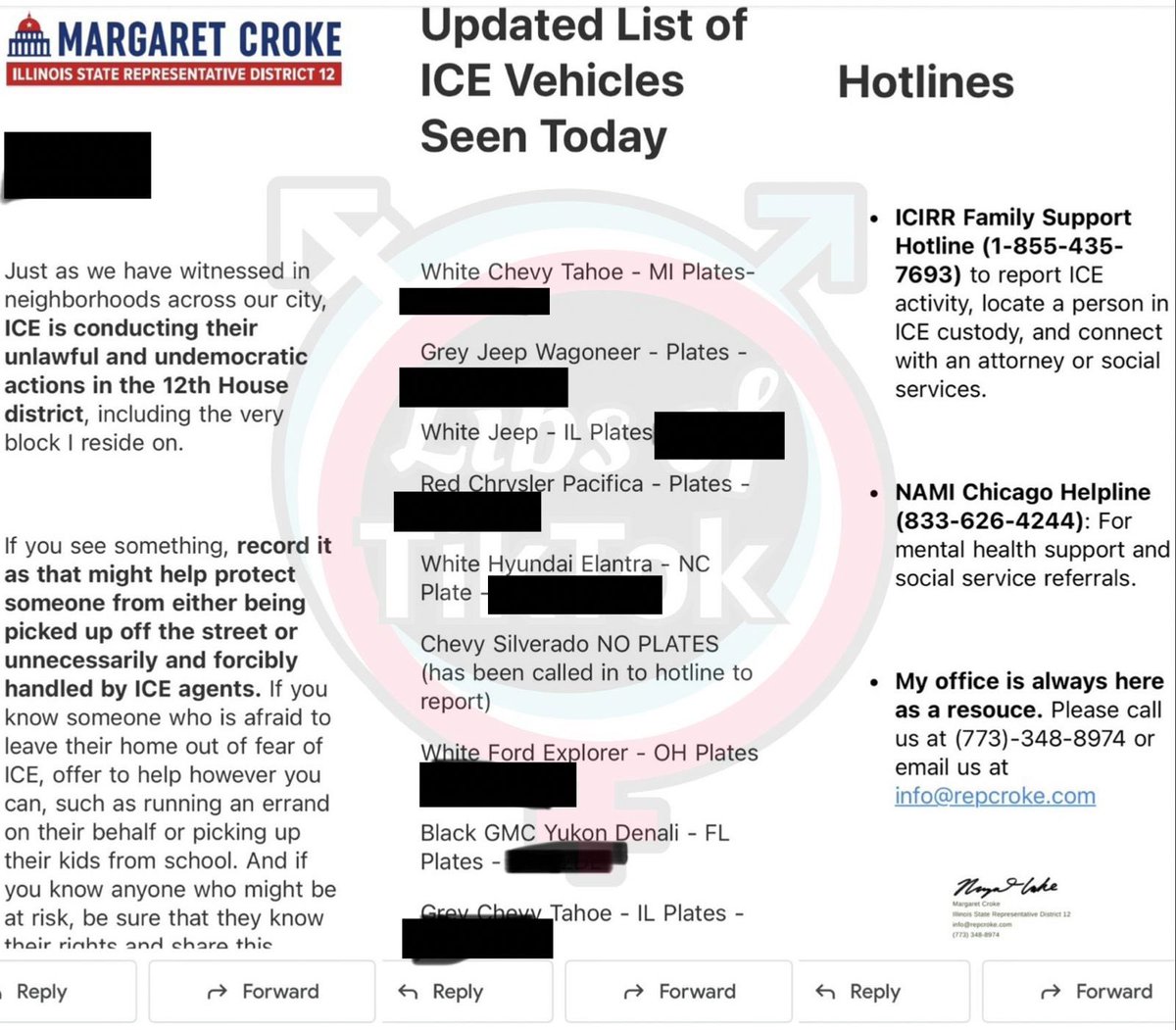 libsoftiktok's tweet image. BREAKING: Illinois State Rep Margaret Croke (D) just sent out an email doxxing ICE and listed their car details and license plate numbers!

She’s putting a target on agents’ backs and helping illegals evade arrest.

This is absolutely disgraceful.

CHARGE HER. @DHSgov @ICEgov