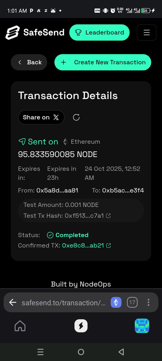 After Hearing that the campaign has been extended till October 30

As a sharp guy, I made a safe transfer using safesend

Thank you <a href="/BuildOnNodeOps/">NodeOps Network</a>
For this amazing safe zone 

Finally I've been saved by safesend

If you want to be saved like me, rush down to
