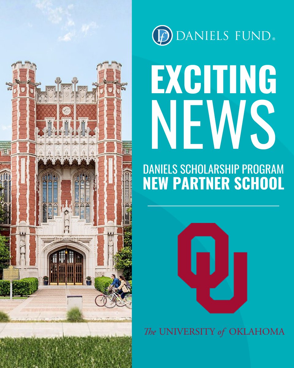 We’re proud to welcome the <a href="/UofOklahoma/">University of Oklahoma</a> as the newest Daniels Scholarship Program Partner School!

This marks another milestone in our ongoing commitment to expand opportunities for Daniels Scholars. As a Partner School, OU joins a select group of institutions that collaborate