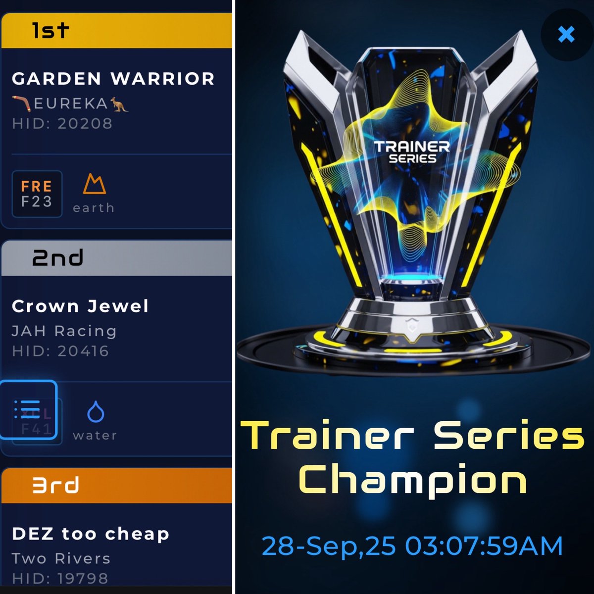 So grateful to pick up a win in the finals. I thought I bombed out 2nd round but never give up! 
Get involved today! 
Waiting for another trophy 🏆 with October on it! 
What’s November bring? 

fbike.dnaracing.run/claim-trainer?…