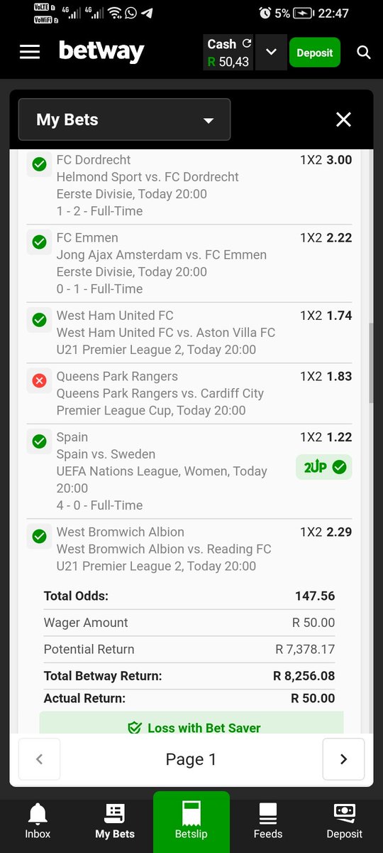 MolemoSA's tweet photo. @Betway_za  let's not test each other's intelligence Mr betway , QPR scored 2 goals alone before half time , that should've been a green bar there , dude fix that and pay a nigga 🤷‍♂️🙏 https://t.co/X15TvLVPh1