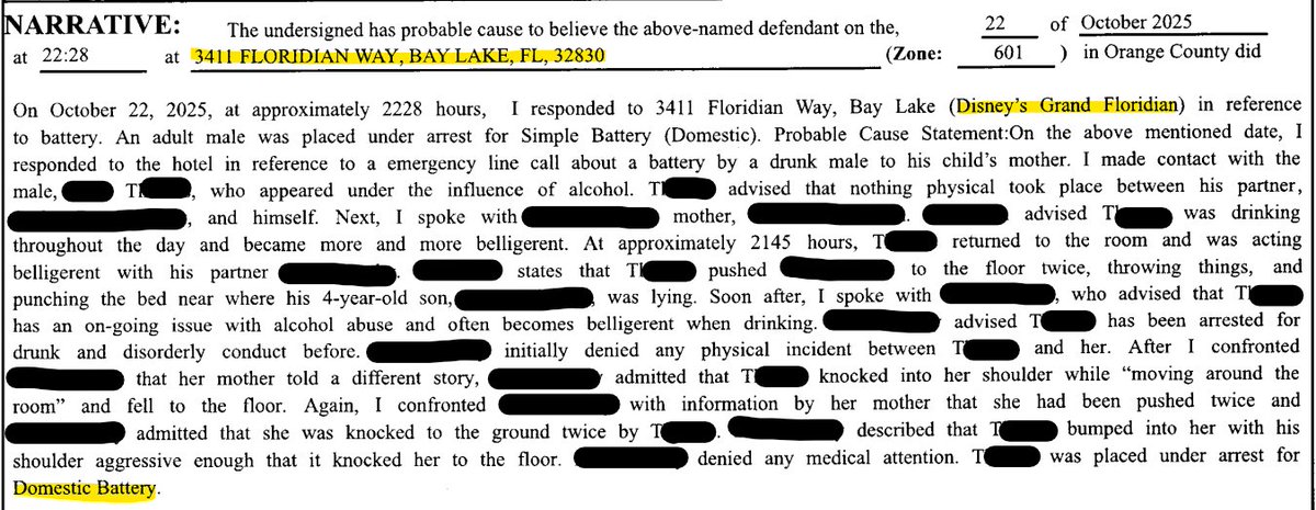 WDWActiveCrime's tweet photo. 🔁 Update: Grand Floridian Arrest
One person was arrested for Domestic Violence after a day of drinking escalated to a physical fight.
#DisneyFight #Disney https://t.co/DEDRvw0aso