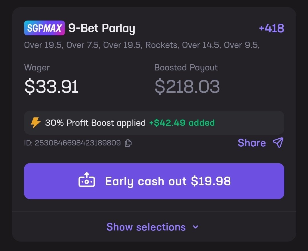 NBA parlay for tonight:
- Banchero over 19.5 points
- Young over 7.5 assists
- Sengun over 14.5 points
- Amen Thompson over 9.5 points
- A. Reaves over 14.5 points 
- Luka over 24.5 points 
- Donovan Mitchell over 19.5 points 
- Rockets ML
- Mavericks ML