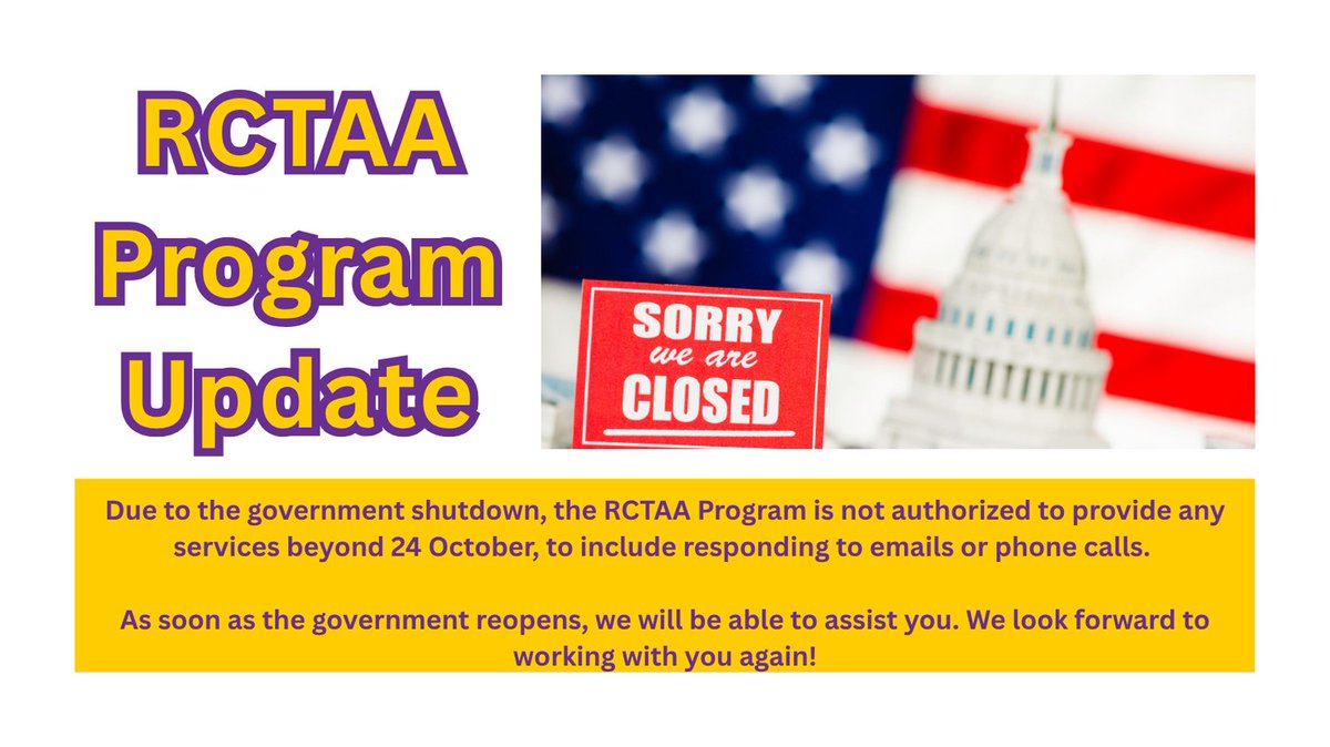 RCTAASupport's tweet image. Update from the RCTAA Program. Need assistance during this time? Visit  youtube.com/@rctaasupport4… for resources
#governmentshutdown #nationalguard #armyreserve #navyreserve #marinecorpsreserve #airforcereserve #coastguardreserve #spaceforcereserve
