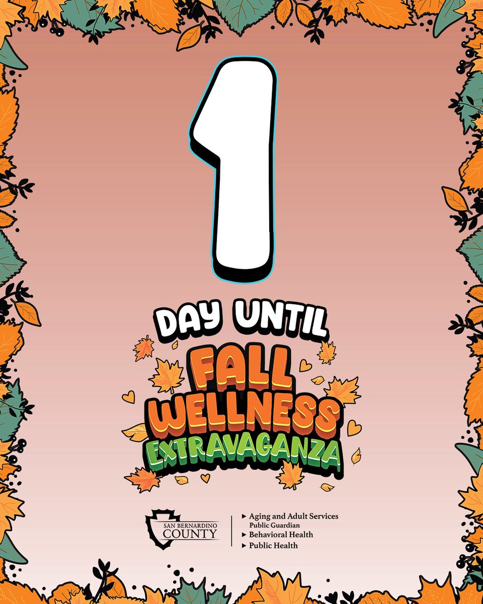 sbcdbh's tweet image. ⏰ The Fall Wellness Extravaganza is TOMORROW! 🎉
Join us for a FREE day of food, games, entertainment &amp;amp; wellness resources for all ages!
🗓 Sat, Oct 25 | 2–6 PM
📍 San Manuel Stadium, San Bernardino
👉 Register now: eventcreate.com/e/fall-wellnes…