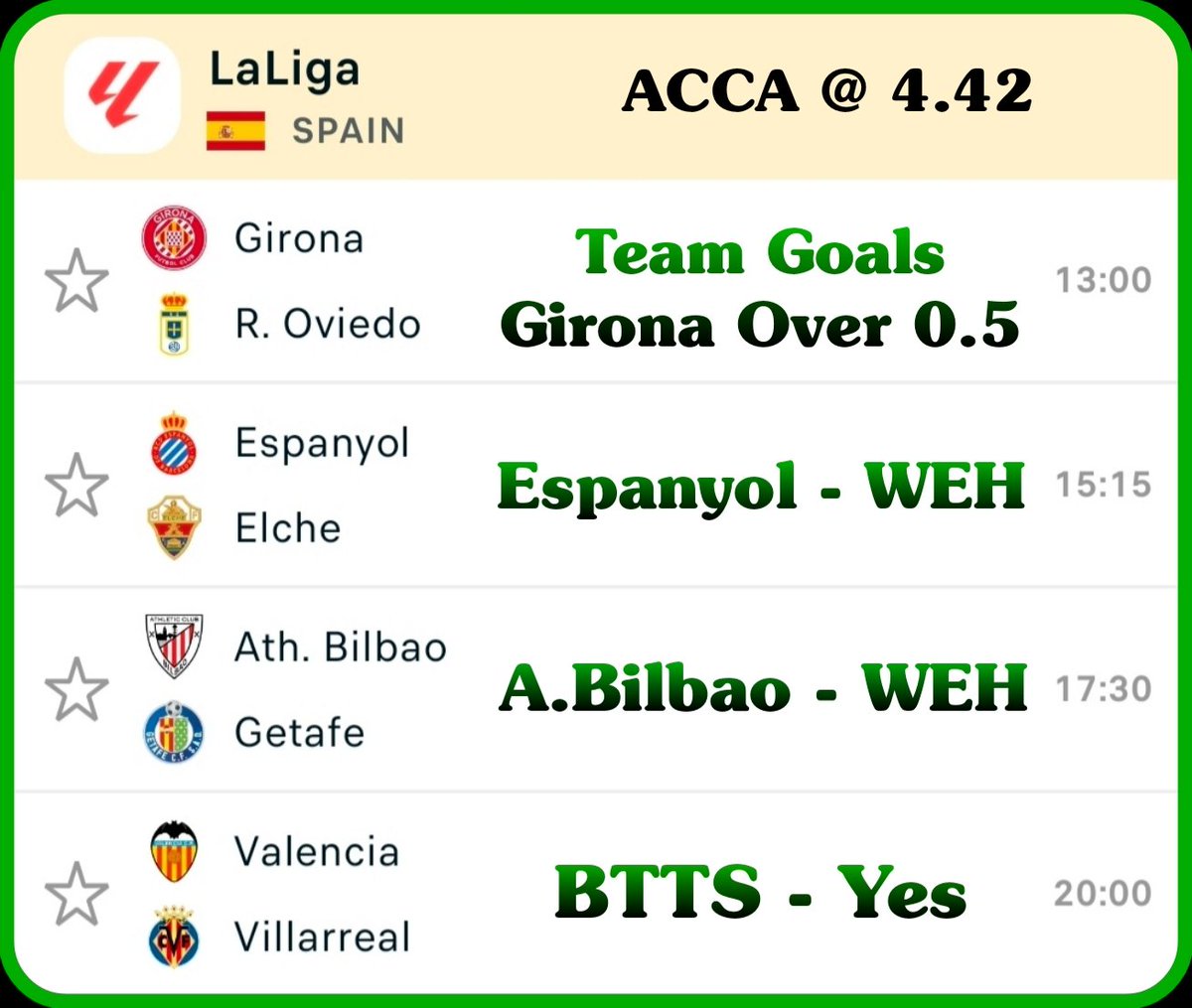 TomWhiteTips's tweet image. Predictions for the Premier League, La Liga, Serie A, and the Bundesliga on Saturday !!!

Create your bets using these selections as you wish 👍

All games listed are to be played on Saturday, 25th October.....