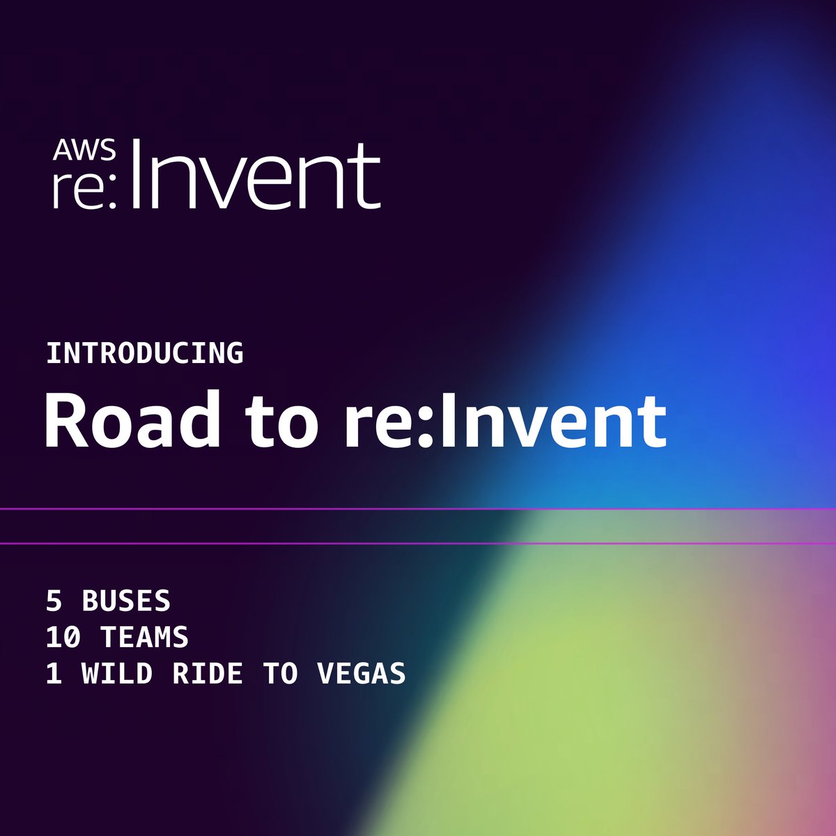awscloud's tweet image. Five buses. Two cities. One champion. 🚌 💻 ⭐️
On November 30, developers race to re:Invent in a live-streamed hackathon road trip from LA to Vegas, where one team will be crowned champion at Midday Madness.
Sign up for livestream notifications. 👉 go.aws/3JrABiw