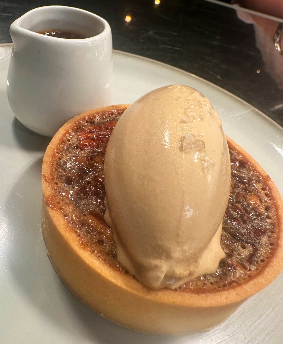 Warm homemade pecan tart, salted caramel ice cream, whiskey caramel sauce #proper