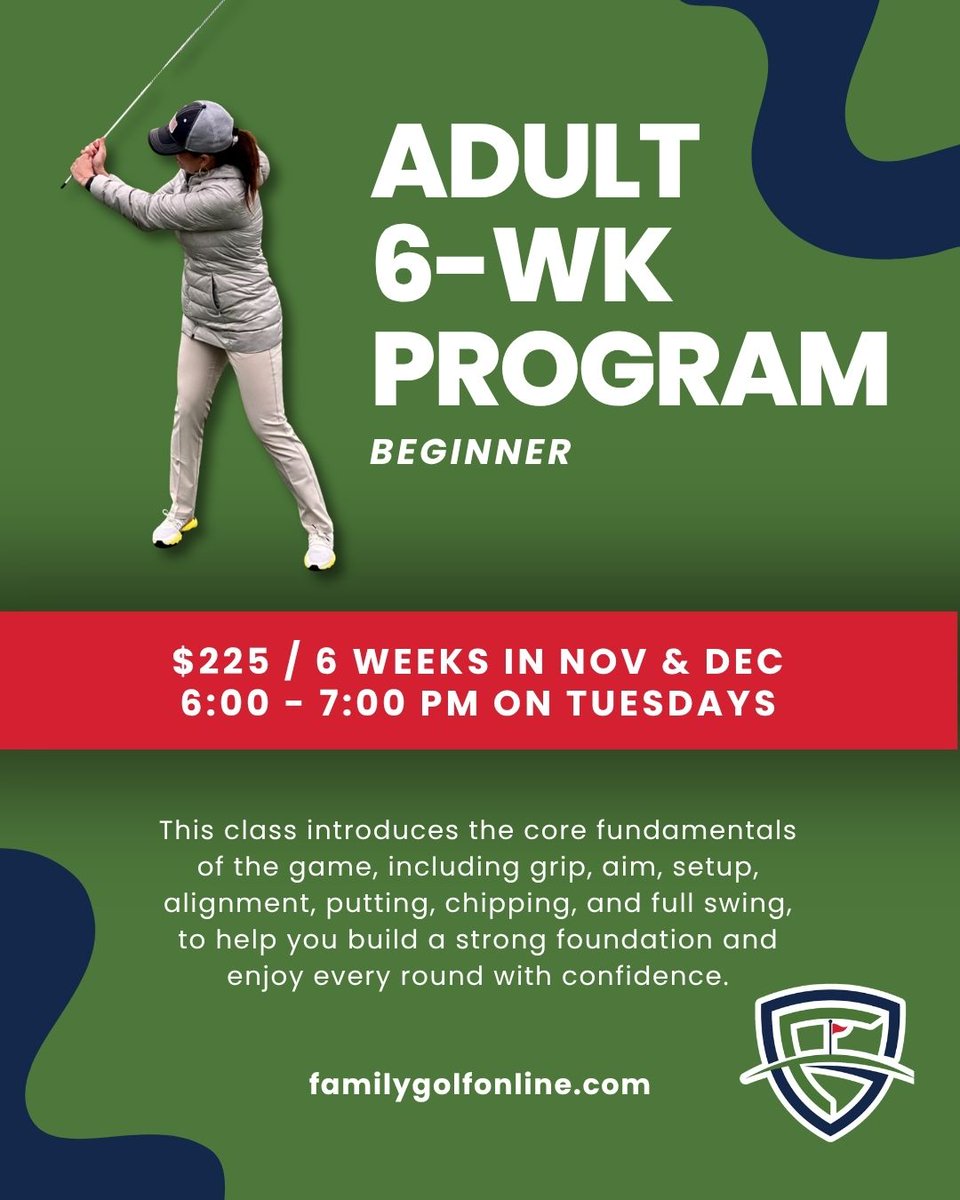 family_golf_ctr's tweet image. 🏌️‍♀️ Always wanted to learn the game of golf? Now’s your chance! Join our Beginner Adult Clinic: 6 weeks of fundamentals like grip, aim, setup, and swing!

🗓 Tuesdays in Nov &amp;amp; Dec | 6–7 PM
💲 $225

#FamilyGolfSTL #LearnToGolf #STLGolf
ow.ly/Qa7u50XhJKJ