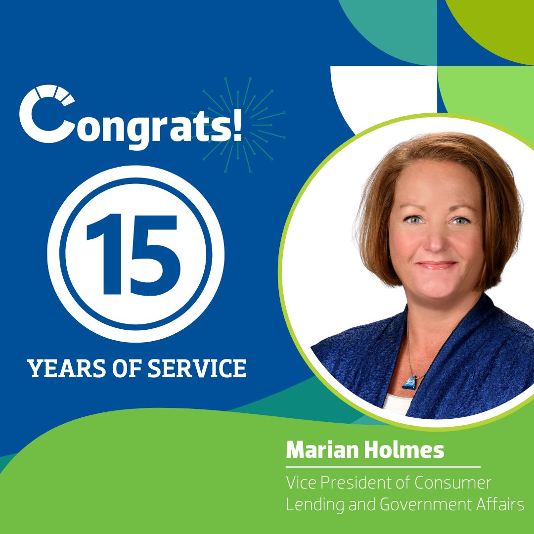 Community1stCU's tweet image. Congrats to Marian Holmes on 15 years at C1st! 🎉 
From Branch Manager to VP of Consumer Lending and Government Affairs, her impact is immense. 
Thank you, Marian!