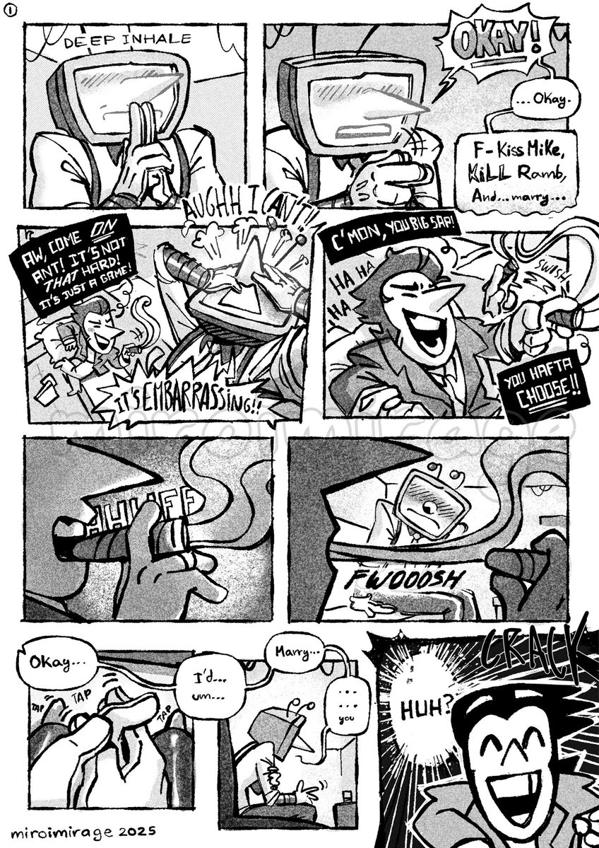 ✨Miroi/Jara🦋🐱🇵🇸 ✨ (@miroimirage) on Twitter photo Tenna and Spamton play Kiss, Marry, Kill! - (How could this go wrong?) 1/3
A #spamtenna comic Tenna and Spamton play Kiss, Marry, Kill! - (How could this go wrong?) 1/3
A #spamtenna comic