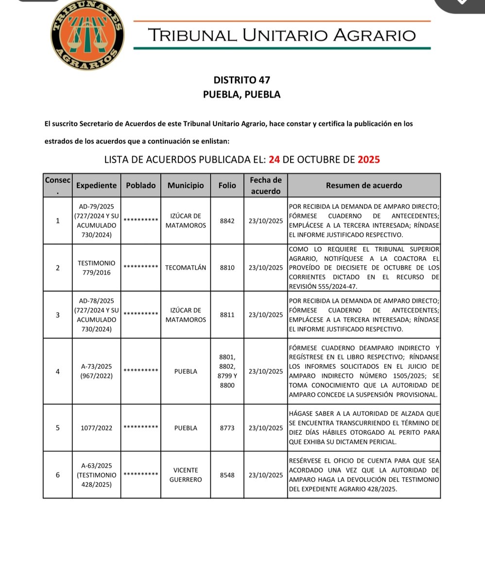 Tribunal47's tweet image. Se publica la Lista de Acuerdos correspondiente al día 24 de Octubre de 2025