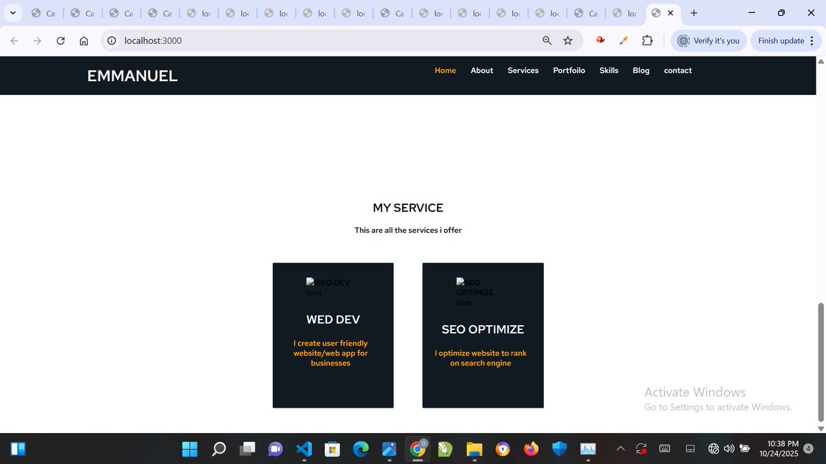 sightDev2's tweet image. Day 3  of my React portfolio journey! 🚀
Finished the  Skils section— feeling pumped for what’s next! 💻✨. 👨🏽💻📱 #ReactDev #BuildInPublic #JavascriptDevelopers #100daytocode