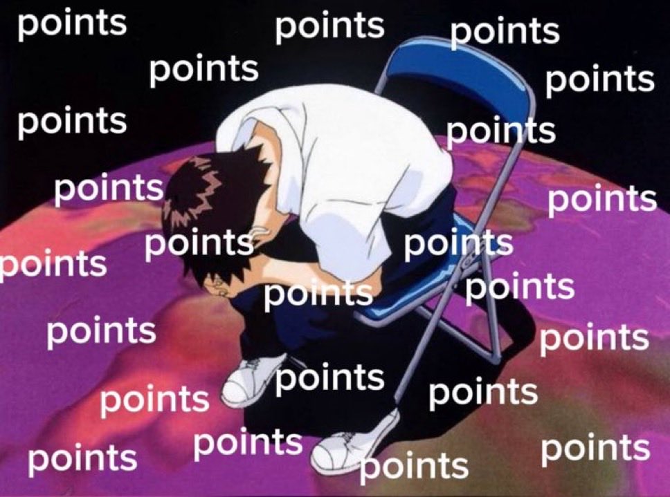 一张动漫角色被 'points' 一词反复包围的梗图