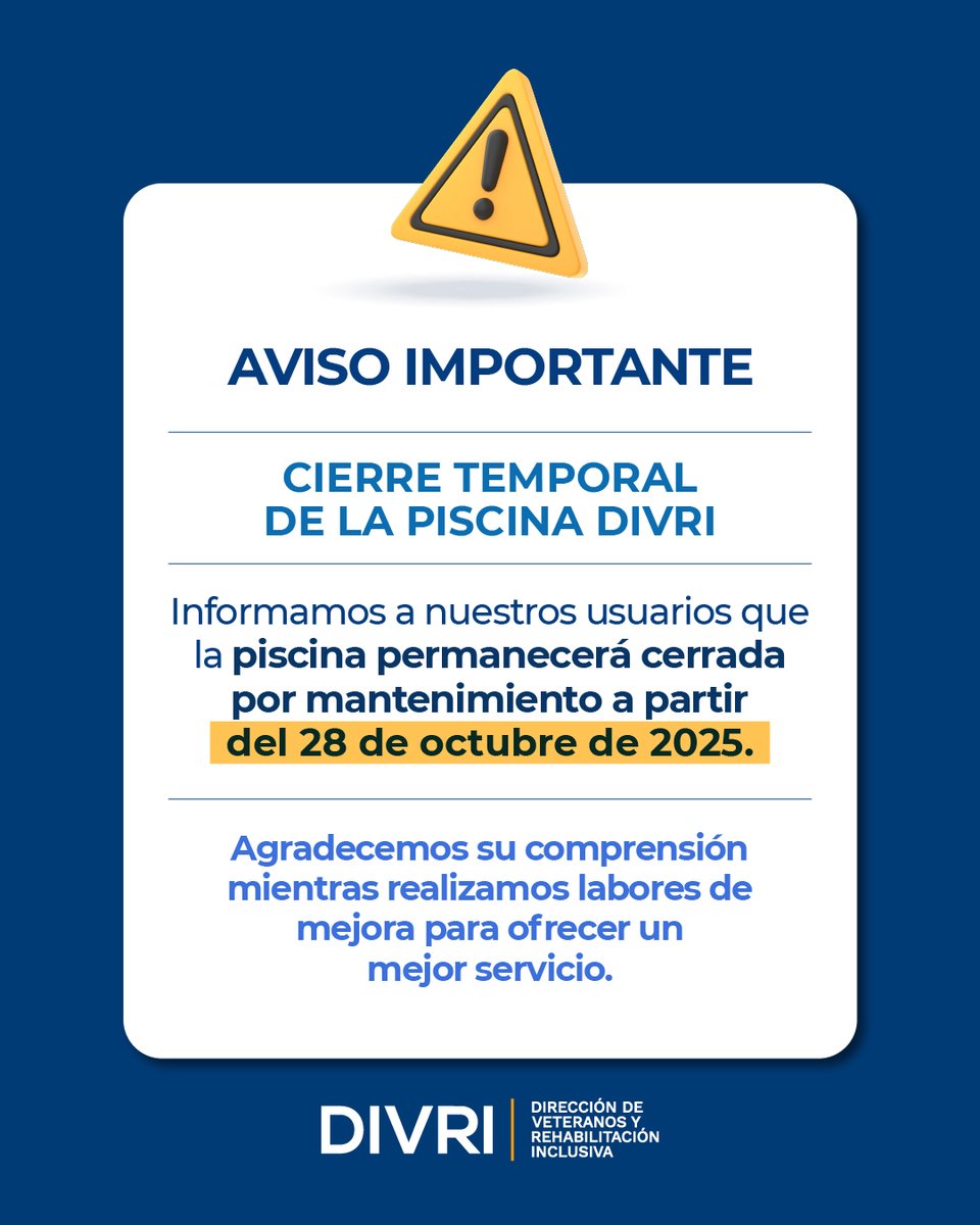 #ParaTenerEnCuenta Para todos los usuarios de la piscina de la <a href="/divriveteranos/">Dirección de Veteranos y Rehabilitación Inclusiva</a>, tener en cuenta esta información importante: