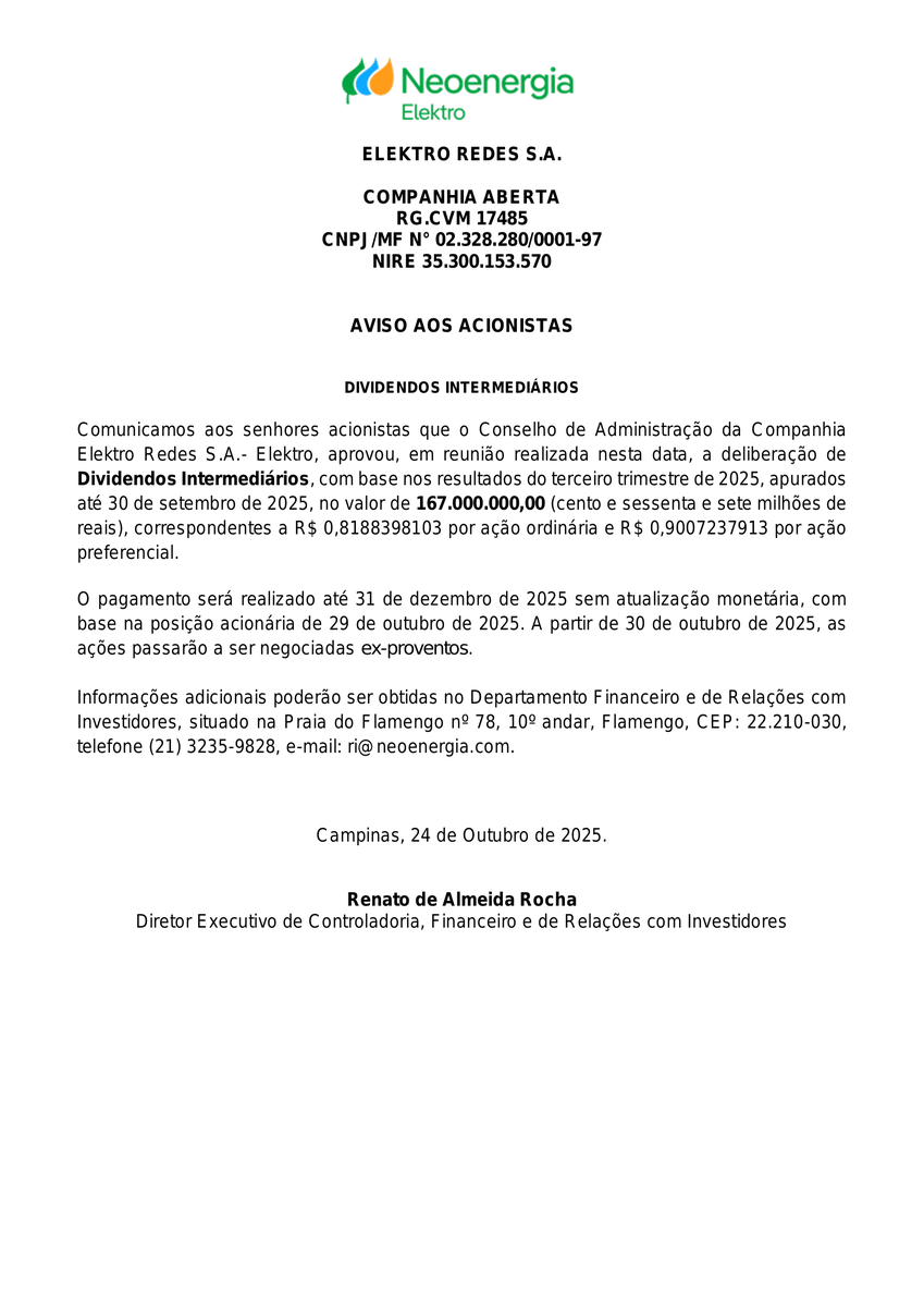 CalixtoCapital's tweet photo. #EKTR4 | ELEKTRO | Aviso aos Acionistas https://t.co/8HgKXNst8l