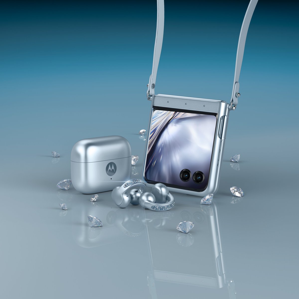motorola_AR's tweet photo. Cuando tu celu y tus auris levantan tu ouftit al infinito 🤩  Conocé a los protagonistas de PANTONE Ice Melt 💎. Motorola #razr60 y #motobudsloop con deslumbrantes cristales Swarovski®. #BrilliantCollection #MotorolaCollections https://t.co/d6HIvL4XOR