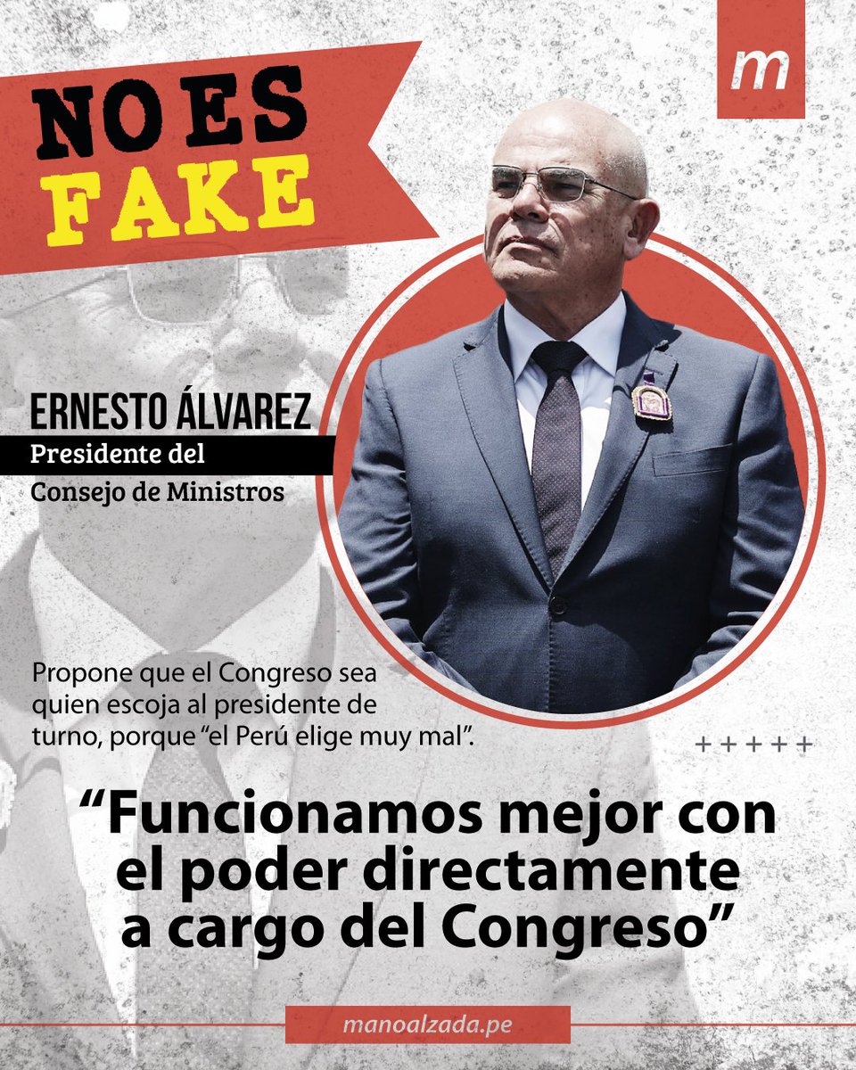 manoalzadalima's tweet image. #NoEsFake 🚨 ¿No sabe quiénes gobiernan? Ernesto Álvarez, titular de la #PCM, aseguró que en el Perú &quot;funcionamos mejor con el parlamentarismo&quot;. 🥑 Añadió que esta hermosa tierra del sol no sabe elegir presidentes de la República.✍️ ¿Qué le dirías?