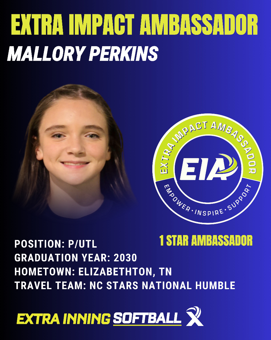 Excited to share that I was chosen by Extra Inning Softball as an Extra Impact Ambassador! Thank you <a href="/ExtraInningSB/">EXTRA INNING SOFTBALL</a> for the chance to learn, grow, and connect. <a href="/StarsNatHumble/">NC Stars National Humble</a> <a href="/starsnationalfp/">Stars Organization</a>