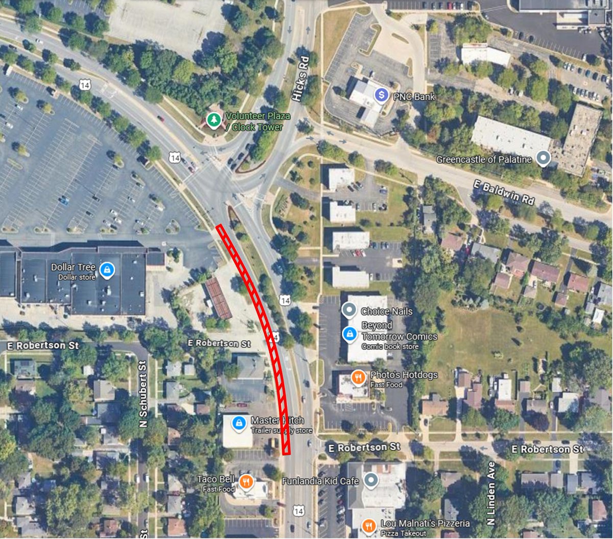 ALERT: Water main work upcoming on Northwest Hwy as part of 2025 Water Main Replacement Project. Curb lane for southbound traffic from end of Palatine Plaza to Robertson will be closed at 7 AM this Mon., 10/27. Traffic maintained in inside lane. Curb lane closed from 10/27-10/31.