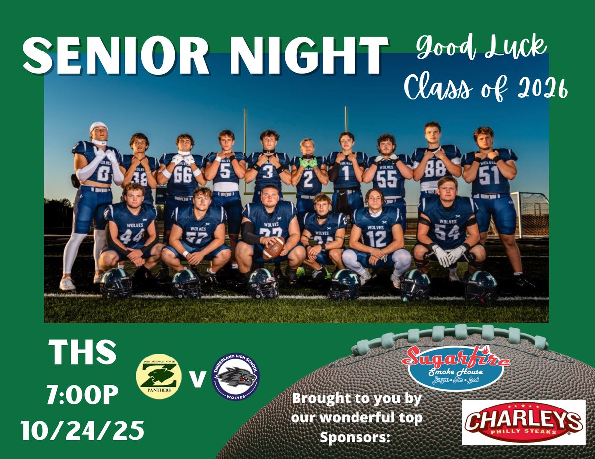 Congratulations Class of 2026! 
We hope you enjoy your Senior night.  Good luck tonight and in all of your future endeavors. 🐺🏈