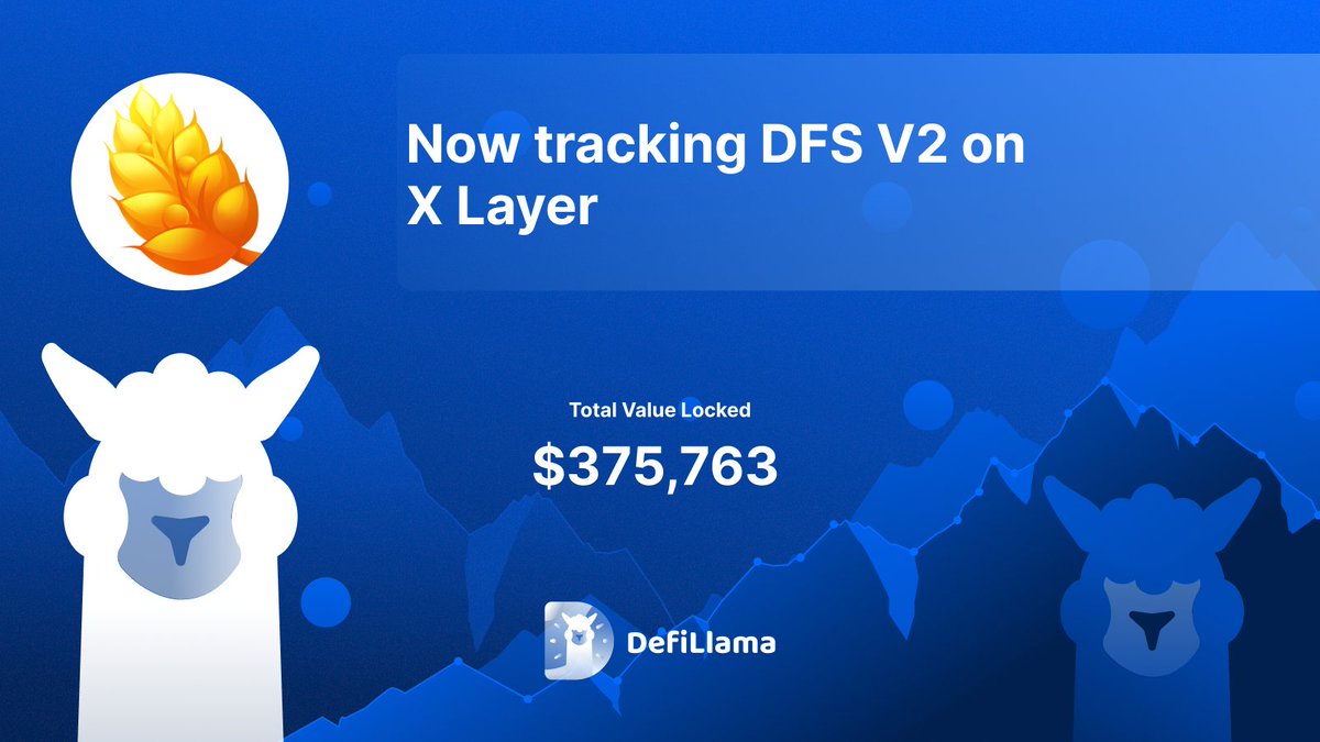 DeFiLlama 关于 X Layer 上 DFS V2 的公告图，显示 TVL
