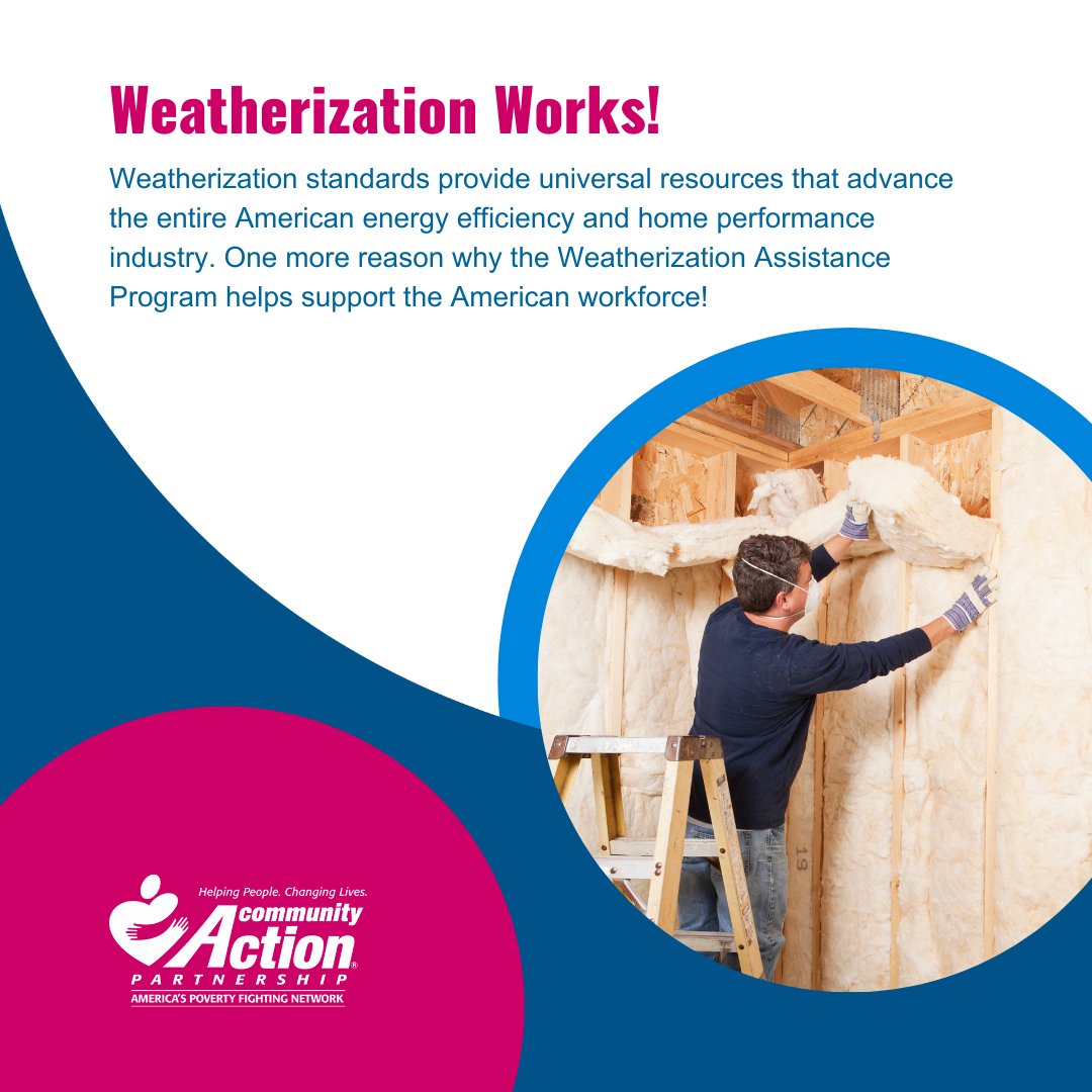 CAPartnership's tweet image. Weatherization standards provide universal resources that advance the entire American energy efficiency and home performance industry. One more reason why the #Weatherization Assistance Program helps support the American workforce! #EnergyAwarenessMonth #WeatherizationWorks