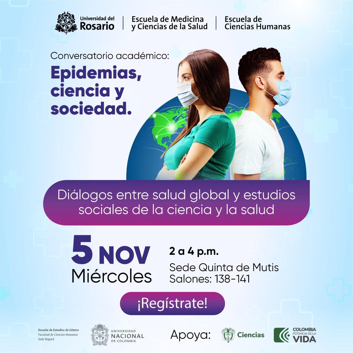 EMCSUrosario's tweet image. Te invitamos para que participes en nuestro Conversatorio académico: Epidemias, ciencia y sociedad. 

Fecha: Miércoles 5 de noviembre
Hora: 2:00 p. m. a 4:00 p. m.
Lugar: Sede Quinta de Mutis – Salones 138-141

Inscríbete aquí 👉 lnkd.in/eHDZpfrr

#EMCS