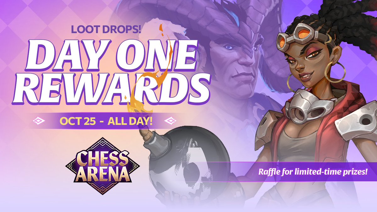 chessarenagame's tweet image. Limited-time rewards for early birds :
Anyone who plays on Saturday Oct 25 will automatically enter a raffle for:
Unique Founder Chess Set at launch (champion to be announced),
Design your own emote which will be in the game at launch,
Chess Arena T-shirt - Need to be in Discord