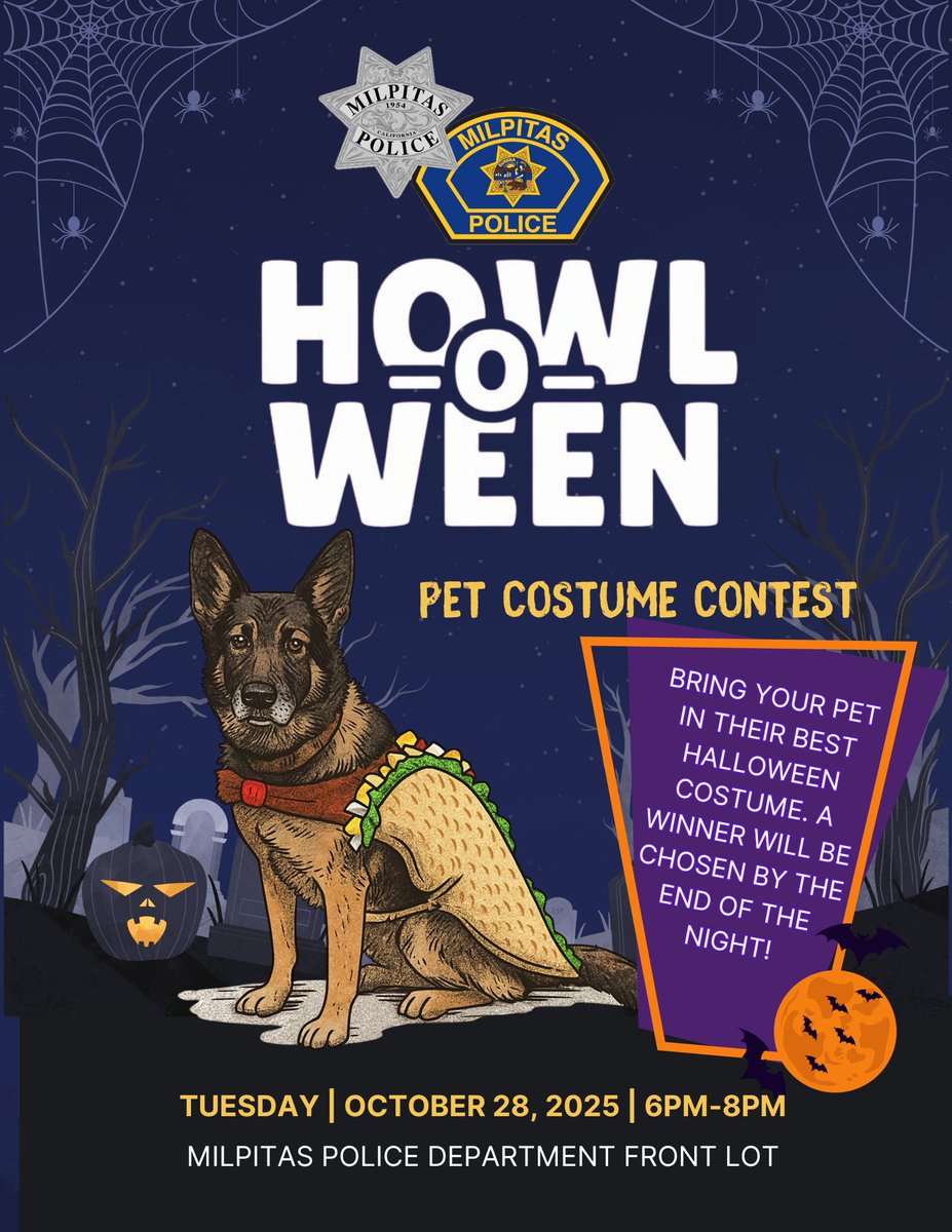 **REMINDER** Howl-O-Ween Pet Costume Contest is on Tuesday!🎃

Join us on Tuesday, October 28, 2025, from 6:00 PM – 8:00 PM for a night of fun! 🎃🐾 Dress your pets in their spookiest, cutest, or most creative costumes for a chance to win a prize. 👻 Winner will be announced at