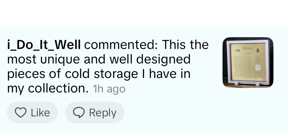 FiniteByDesign's tweet photo. 🔥 Love seeing collectors appreciate design and security together! 💪💰
#CryptoCollectibles #BitcoinStorage #ColdWalletFlex #BlockchainArt #CryptoStyle https://t.co/r09sq4jy7P