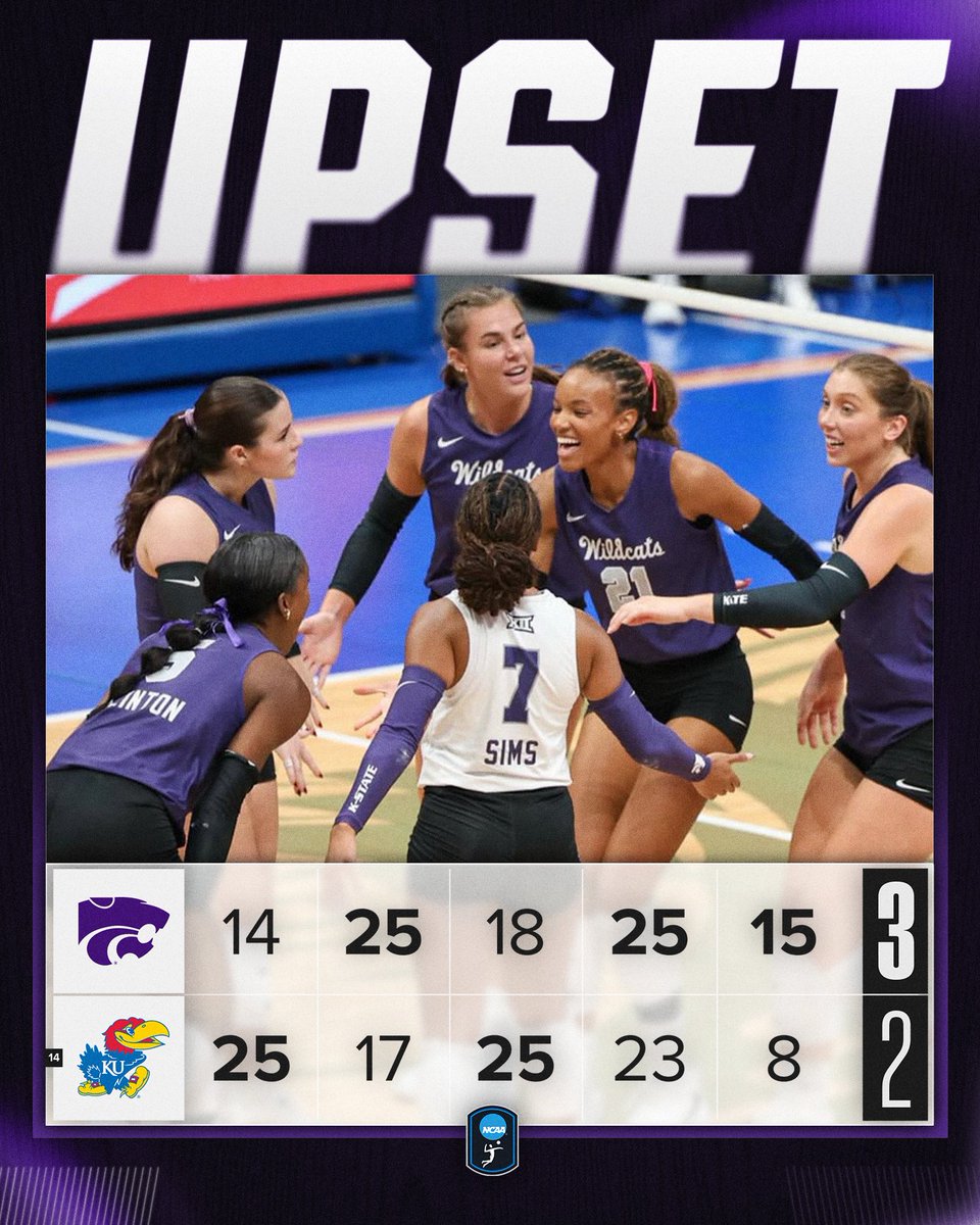 SUNFLOWER SHOWDOWN GOES TO THE WILDCATS 🔥

<a href="/KStateVB/">K-State Volleyball</a> gets the upset win over No. 14 Kansas in a five-set thriller!

#NCAAWVB