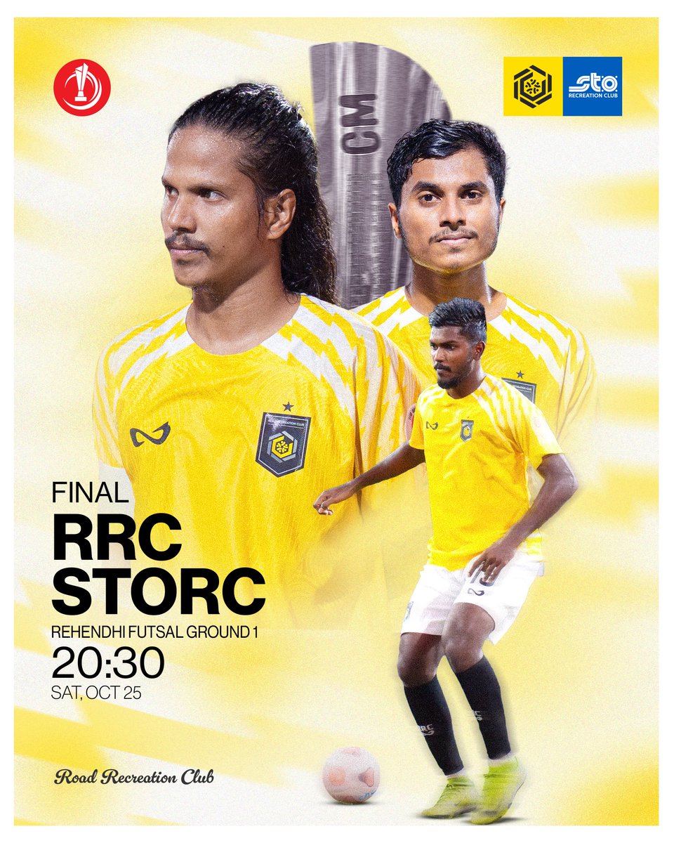rrc_mv's tweet photo. FINAL MATCH DAY! 🏆🐝

RRC vs STO RC

#ClubMaldivesCup2025 
#TeamRRC 🟡⚫️ https://t.co/AVl0H3DJw7