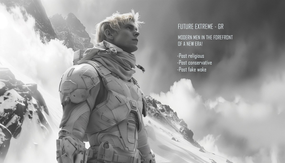 vr_persona's tweet image. Modern men in the forefront of a New Era! A new society free from religious, conservative &amp;amp; fake-woke culture! Are you one of them? #futureextremegr #walkwithus #newera