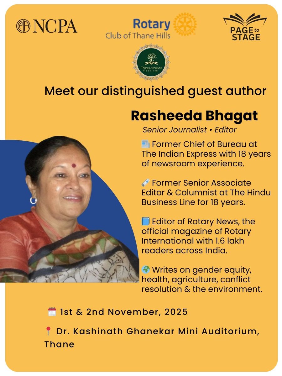 bhideatul's tweet image. She’s told stories that mattered.
Reported truths that inspired change and continues to write with purpose. Meet @rushbl one of India’s distinguished journalist and editor of @Rotary's official Regional Magazine 'Rotary News' at Thane Literature Festival
instagram.com/p/DQLjbGojIOR/…