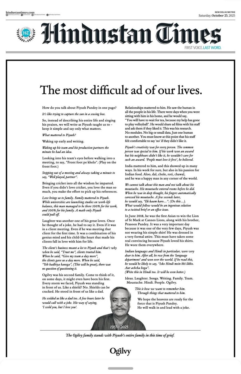 Rest In Peace One Of The Greatest Creative Mind Who Ever Lived And I Had The Privilege Of Working With And Learning From At <a href="/Ogilvy/">Ogilvy</a> <a href="/OgilvyInd/">Ogilvy India</a>