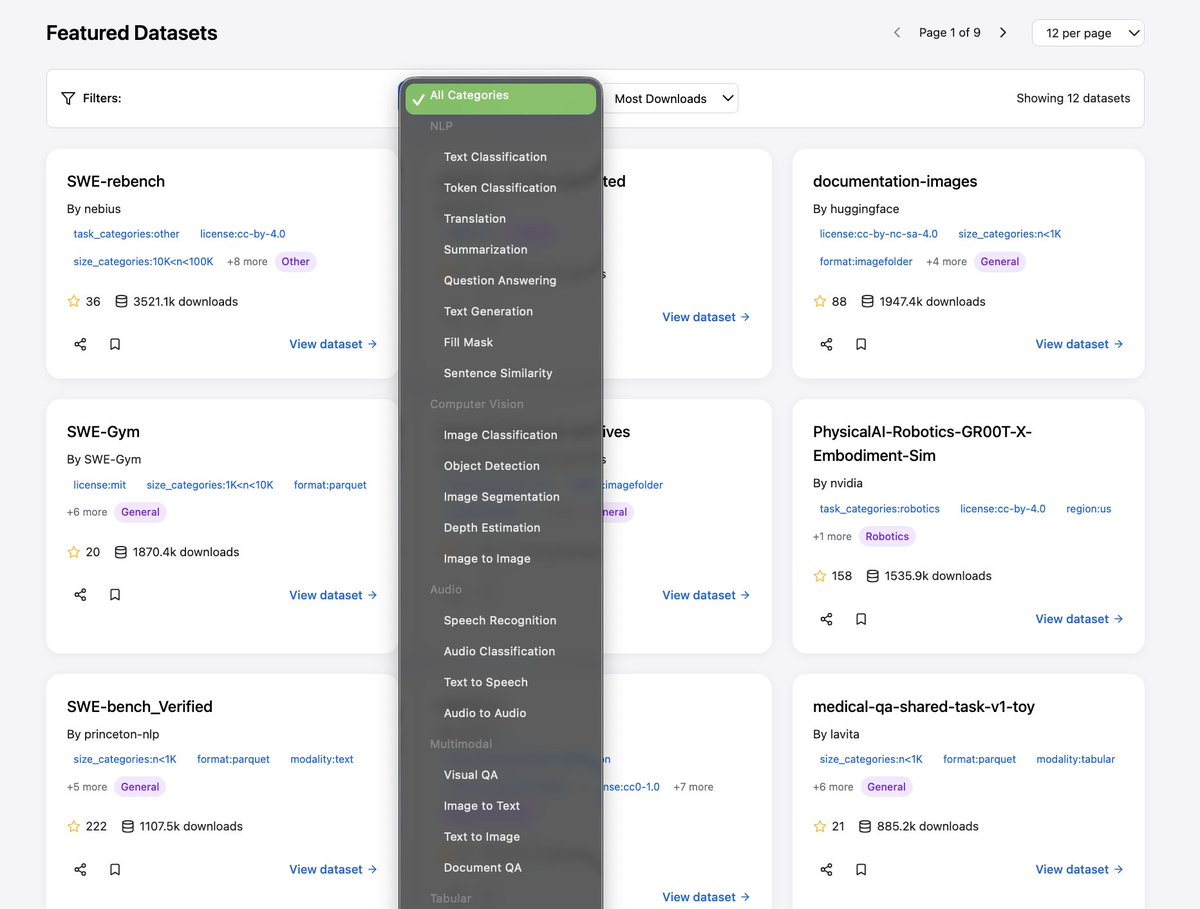 hibernates_ai's tweet image. Just shipped a small but mighty update.
The Featured Datasets section now has proper filters — by task, domain, and more.
You can finally explore NLP, Vision, Audio, and Multimodal datasets without endless scrolling.
-->  hibernates.ai/store at the bottom.