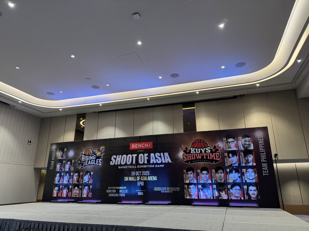 philconcerts's tweet image. Happening Today: Press conference for the BENCH presents SHOOT OF ASIA – a basketball exhibition game featuring Team Korea Rising Eagles vs. Team Philippines Kuys Showtime!

#BENCHShootOfAsia happens tomorrow at the MOA Arena with special performances by HORIZON, Billie, and…