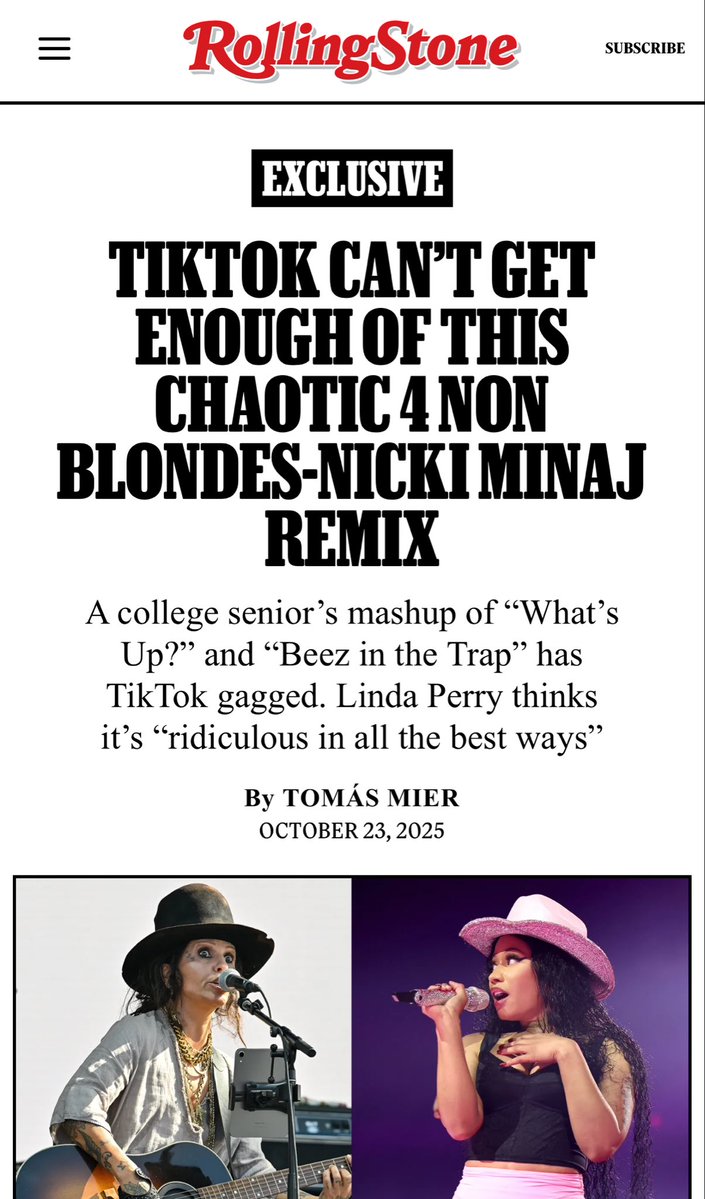 ONIKACOOKIE's tweet image. Rolling Stone shows love to Nicki Minaj &amp;amp; Linda Perry for the viral “What’s Up!” and “Beez in the Trap” TikTok Challenge!