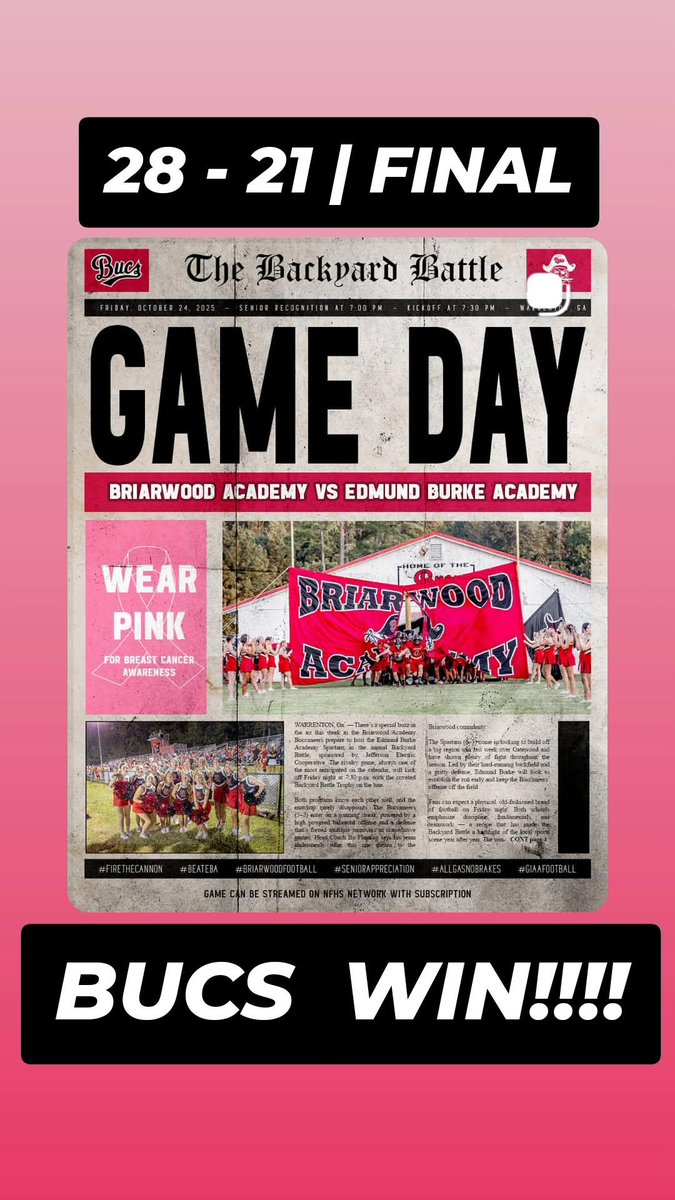 Congratulations to the Briarwood Academy Buccaneers on finishing 8-2 on the regular season! On to the playoffs! <a href="/CutlerFlem31233/">Cutler Fleming</a> <a href="/b_demore3/">Banks Demore</a> <a href="/CarsonCall10/">Carson Callaway</a> <a href="/AidenAdler08/">Aiden Adler</a> #RoadToState #IAmMyBrothersKeeper  #FireTheCannon