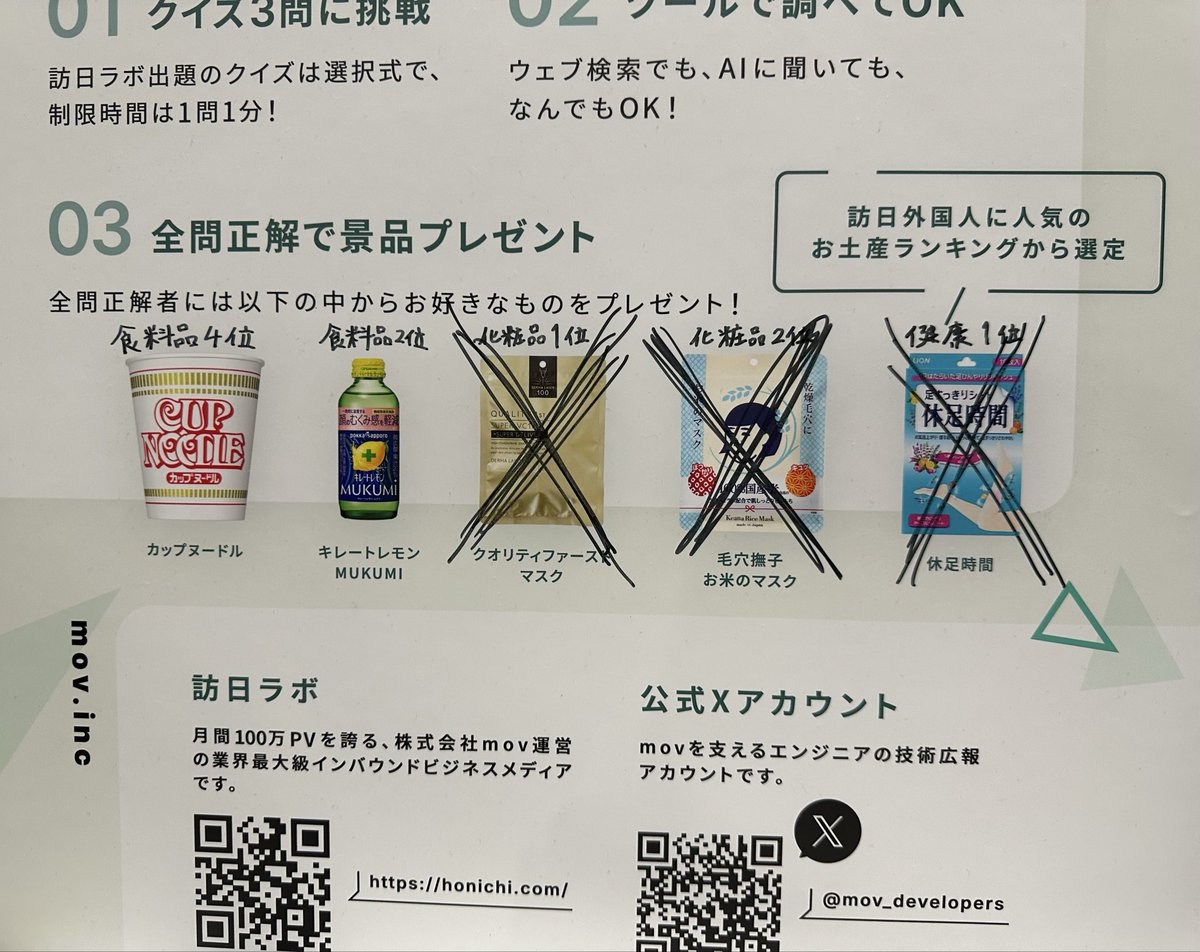 mov_developers's tweet image. 本日はVue Fes Japan 2025に出展しています！

movのブースでは、インバウンドクイズとmovエンジニア制作のゲームVue Fes ver.をご用意しておりますので、ぜひお立ち寄りください！

インバウンドクイズが大人気で
景品は残り2種類になっています💨…