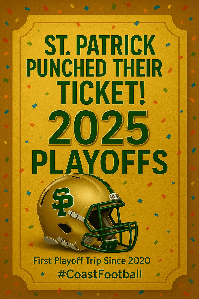 ☘️ PUNCHED THEIR TICKET!
The St. Patrick Fighting Irish are headed to the 2025 Playoffs!

Under Head Coach Nate Encrapera, the Irish battled back into the postseason for the first time since 2020 — a testament to discipline, buy-in, and belief.  

November football is back for
