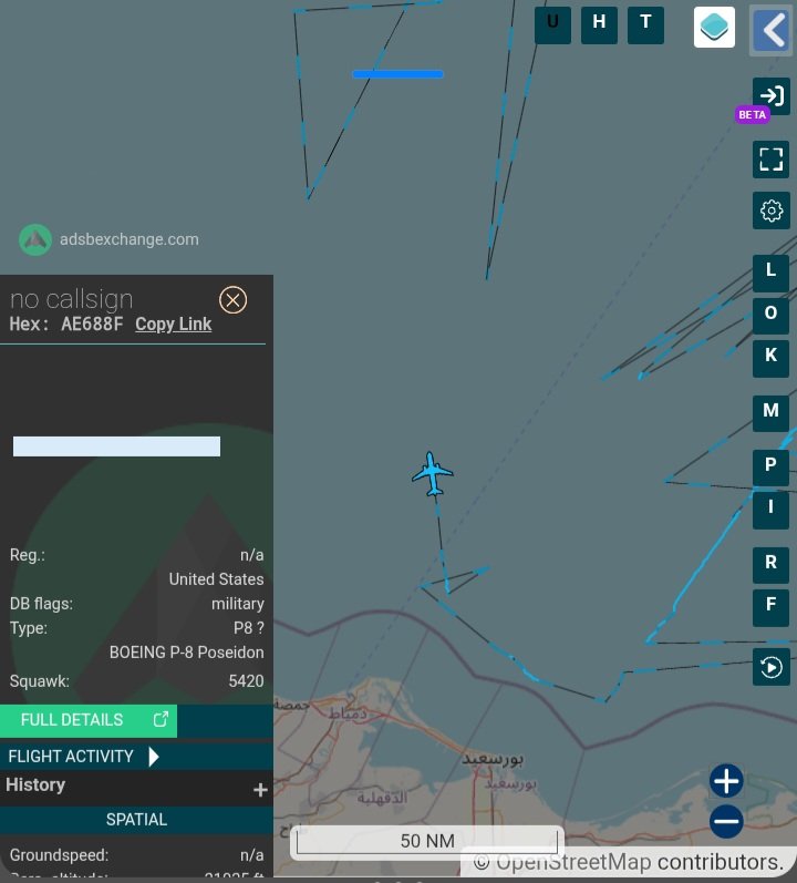 OSINT_MASR's tweet photo. #OSINT #WEBINT
In order to enhance the situational awareness of US forces in high-risk areas around the world and to warn allies, the US Navy conducted an air patrol with P-8A poseidon, A P-8A flew near🇨🇾🇱🇧🇮🇱🇸🇾🇪🇬
#Military #Aircraft #USA #Egypt #Israel #OSINT #FLIGHT #Trump #ISR https://t.co/uqYnz009aR