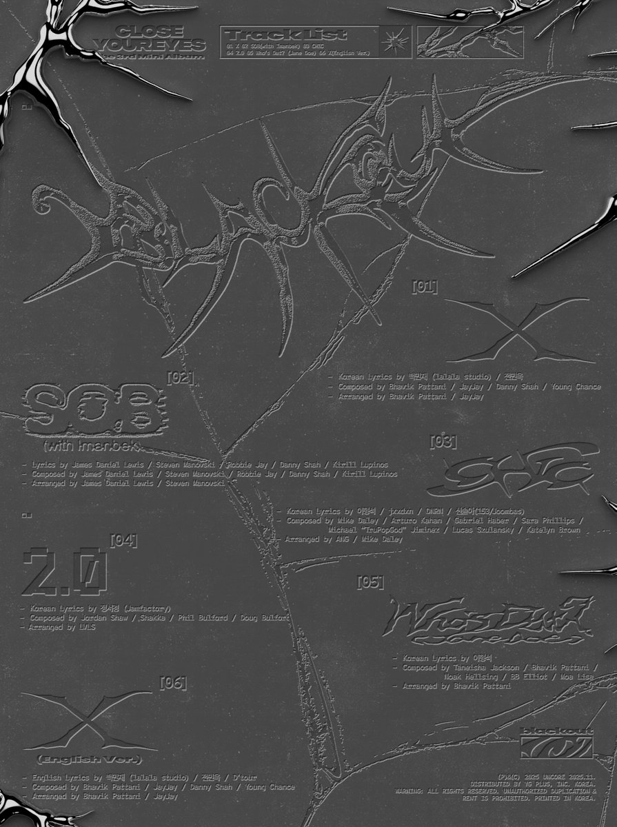 CLOSE YOUR EYES The 3rd Mini Album 'blackout' Track List 2025.11